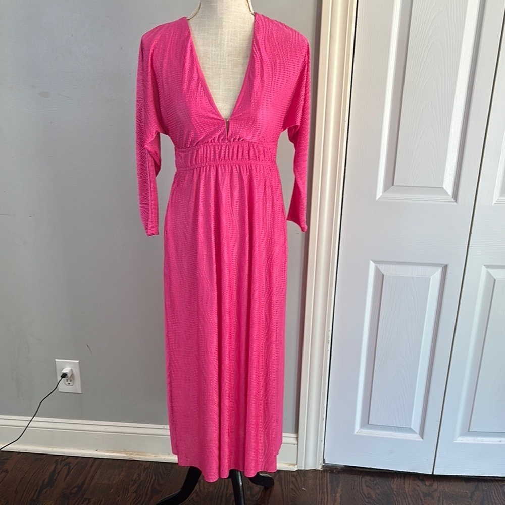 ASOS Fuchsia Long Sleeve V-Neck Dress - Picture 7 of 7